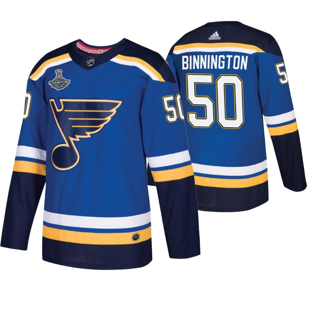 Men's St. Louis Blues #50 Jordan Binnington Blue Fashion 2019 Stanley Cup Champions Stitched NHL Jersey